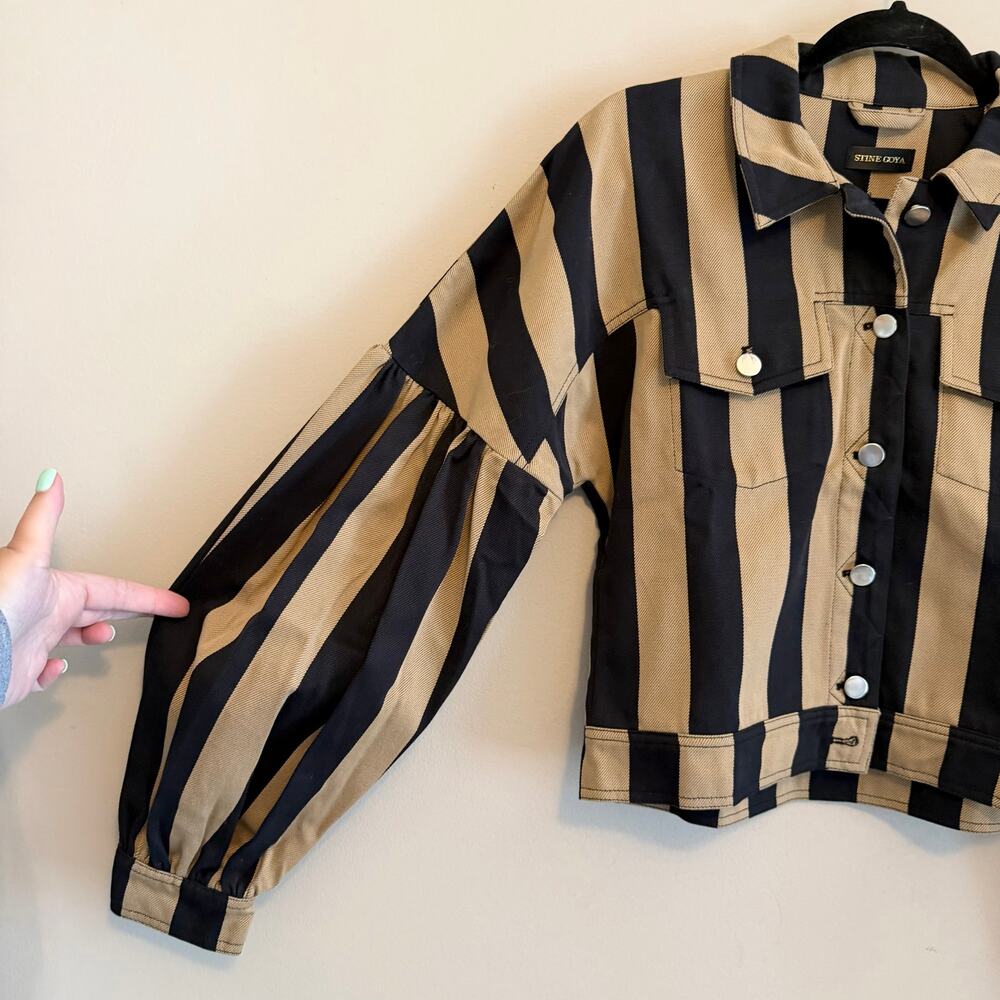 Stine Goya Striped Jacket Pants Co-Ord Set XS Tan Black Statement Scandi Chic - Picture 4 of 12